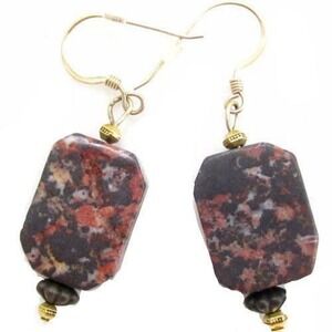 Brecciated Jasper Black & Red Gemstone 14K GF Gold Filled Drop Earrings
